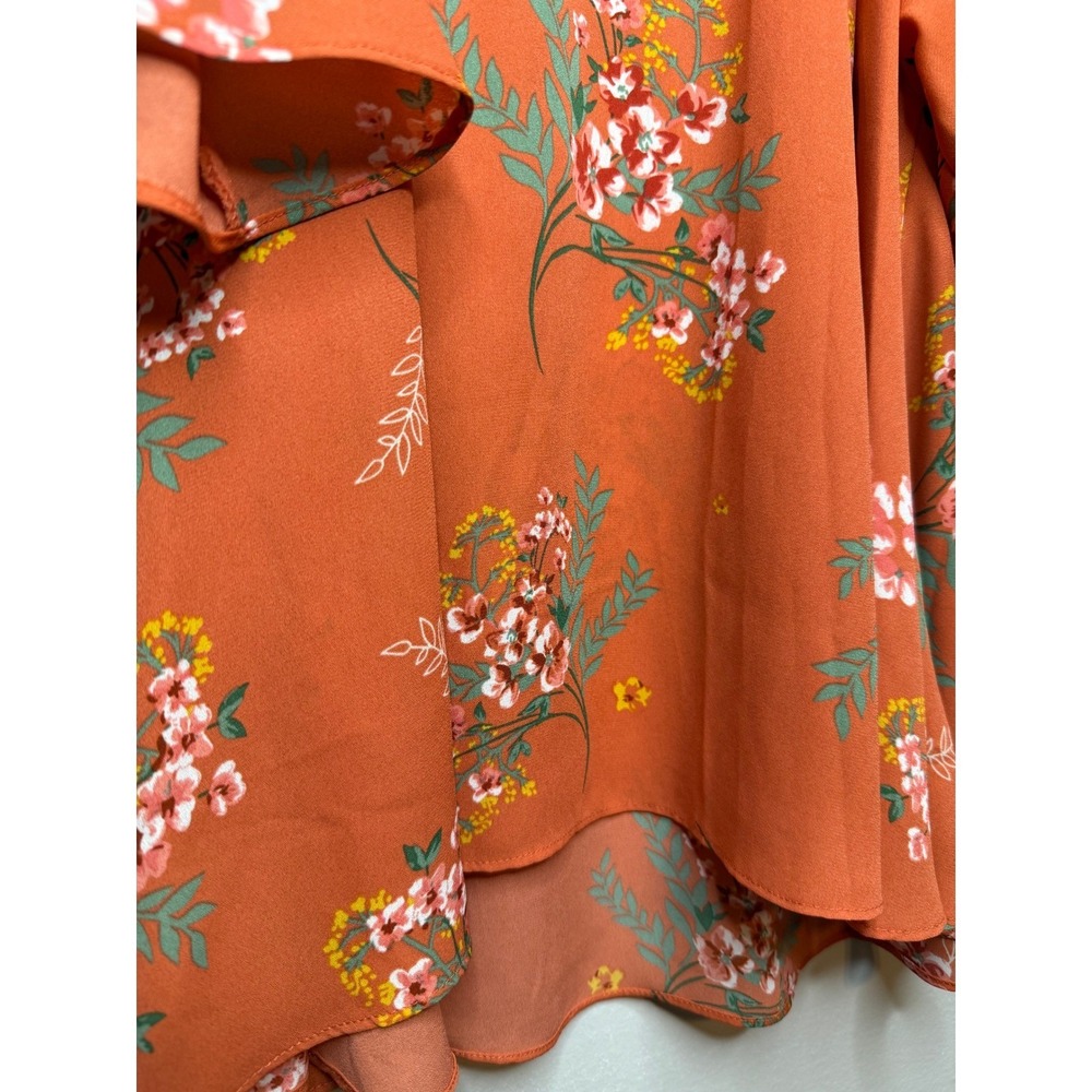 Copper Key Orange Floral Tiered Flutter Sleeve Blouse Top Feminine Womens Medium - Picture 7 of 10